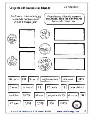 La littératie financière (3e/4e) - Les pièces de monnaie