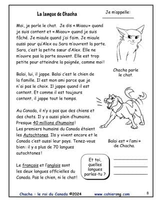 Chacha, le roi du Canada - La langue de Chacha (4e année)