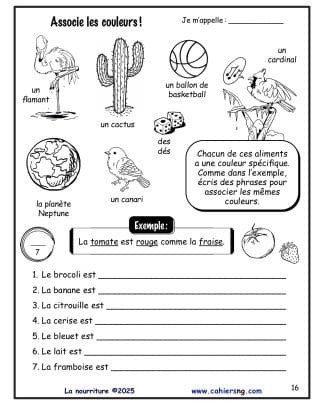 La nourriture - Core French (4e/5e/6e) - Associe les couleurs !