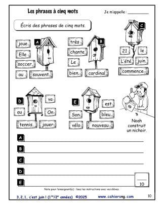 3, 2, 1, c’est juin ! – 1re/2e années - Les 5 phrases