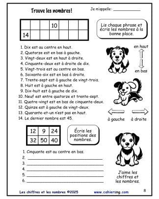 Les chiffres et les nombres - Core French (4e/5e) - Trouve les nombres !