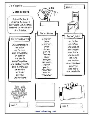 Trois listes de vocabulaire - 4e/5e années