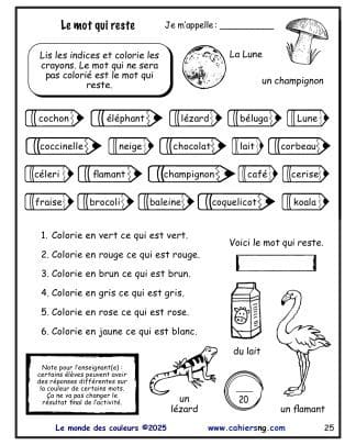 Le monde des couleurs - Core French - Le mot qui reste