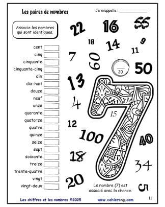 Les chiffres et les nombres – Core French – (4e/5e) - Les paires