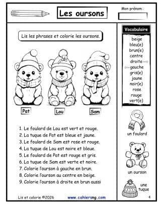 Lis et colorie ! - Les oursons