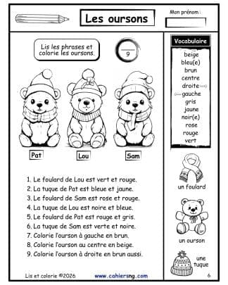 Lis et colorie ! - Les oursons