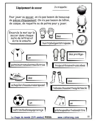 La Coupe du monde - Foot, soccer ou football ? – (3e / 4e année) L'équipement